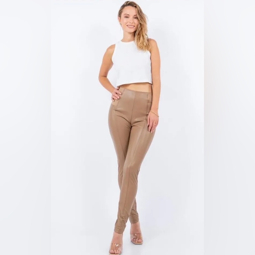 Vegan leather cappuccino pants, high waisted